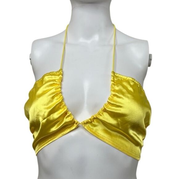 SHEIN Silky Ruched Cropped Halter Top Yellow Size XS - Picture 1 of 3